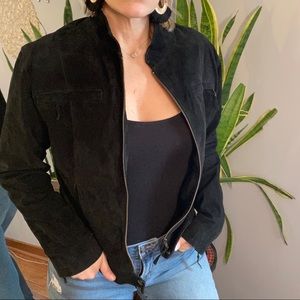 Vintage Black Leather Moto Jacket M/L Suede Short